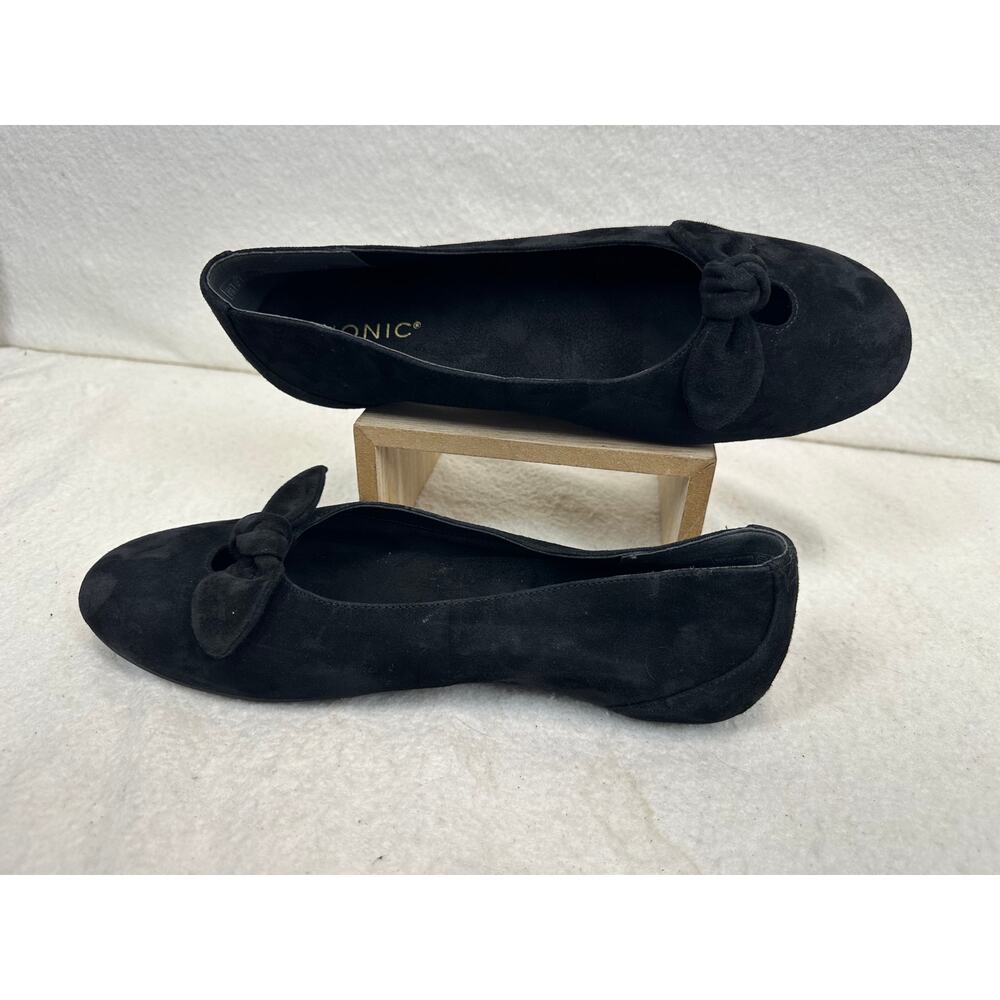 Vionic Tilly Ballet Flat in Black Suede Knotted Bow Detail Women's SZ 10 NWOT